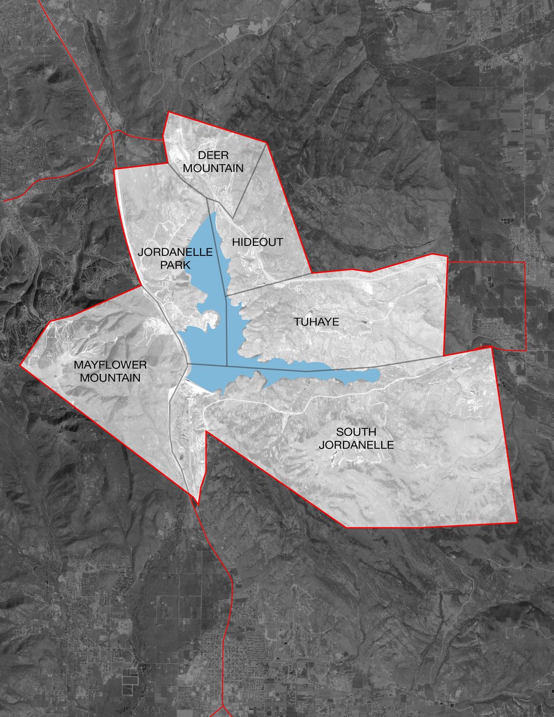 Map of Jordanelle neighborhoods around the reservoir